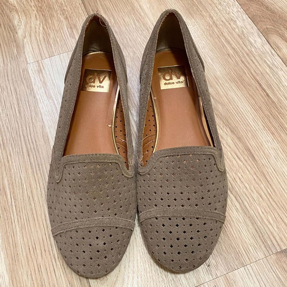 Dolce Vita Women’s Size 7 Taupe Perforated Slip-On Loafers Flats